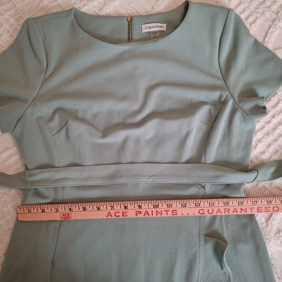 Calvin Klein Women's 12 Mint Green Ruffled Tulip-Hem Stretch Crepe Dress Belt - Picture 6 of 13